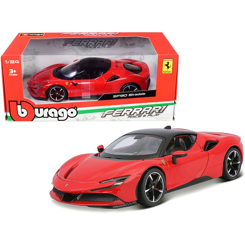 Ferrari SF90 Stradale Red with Black Top 1/24 Diecast Model Car by Bburago - Bburago - ModelCars.com