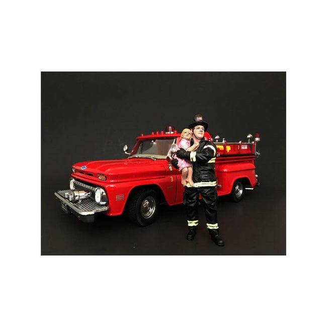 Firefighter Saving Life with Baby Figurine / Figure For 1:18 Models by American Diorama - American Diorama - ModelCars.com
