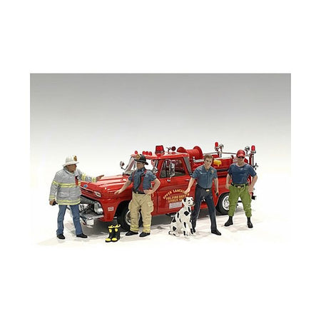 "Firefighters" 6 piece Figure Set (4 Males 1 Dog 1 Accessory) for 1/24 Scale Models by American Diorama - American Diorama - ModelCars.com