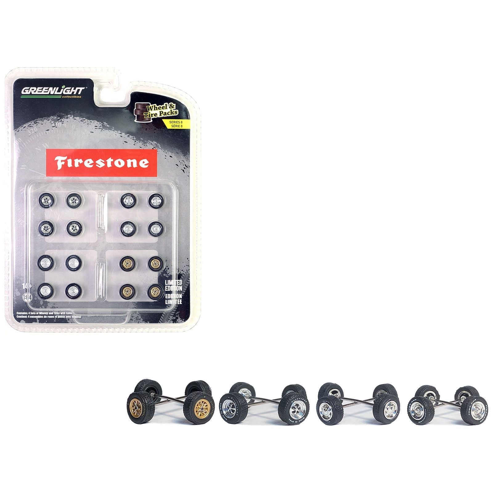 "Firestone" Wheels and Tires Multipack Set of 24 pieces "Wheel & Tire Packs" Series 8 1/64 by Greenlight - Greenlight - ModelCars.com