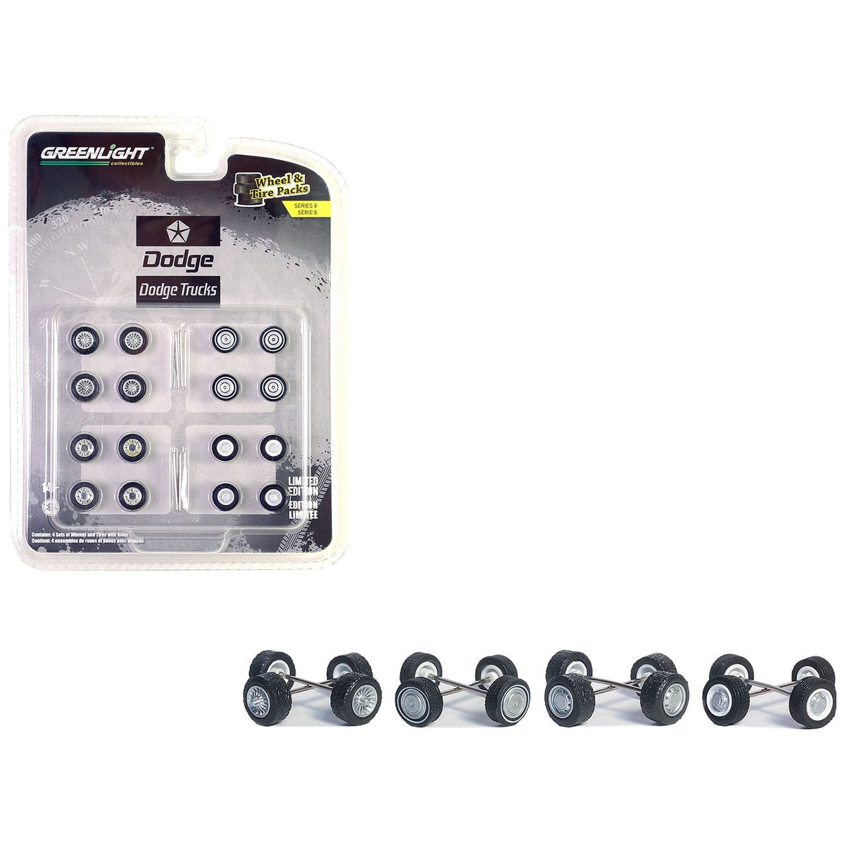"First Generation (1981-93) Dodge Trucks" Wheels and Tires Multipack Set of 24 pieces "Wheel & Tire Packs" Series 8 1/64 by Greenlight-Greenlight-ModelCars.com