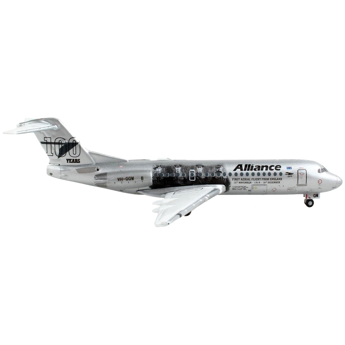 Fokker F70 Commercial Aircraft "Alliance Airlines - 100 Years First Flight from England" Silver Metallic 1/400 Diecast Model Airplane by GeminiJets-GeminiJets-ModelCars.com