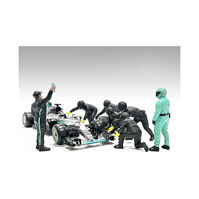 Formula One F1 Pit Crew 7 Figure Set Team Black Release III for 1/18 Scale Models by American Diorama - American Diorama - ModelCars.com
