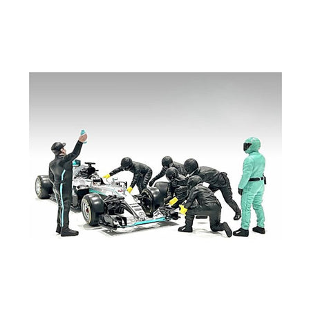 Formula One F1 Pit Crew 7 Figure Set Team Black Release III for 1/18 Scale Models by American Diorama - American Diorama - ModelCars.com