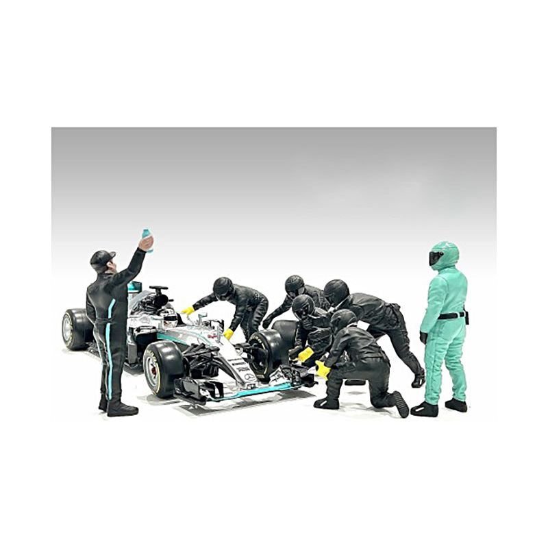 Formula One F1 Pit Crew 7 Figure Set Team Black Release III for 1/43 Scale Models by American Diorama-American Diorama-ModelCars.com