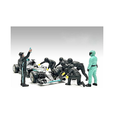Formula One F1 Pit Crew 7 Figure Set Team Black Release III for 1/43 Scale Models by American Diorama-American Diorama-ModelCars.com