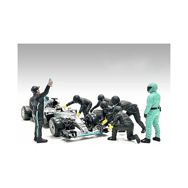 Formula One F1 Pit Crew 7 Figure Set Team Black Release III for 1/43 Scale Models by American Diorama-American Diorama-ModelCars.com