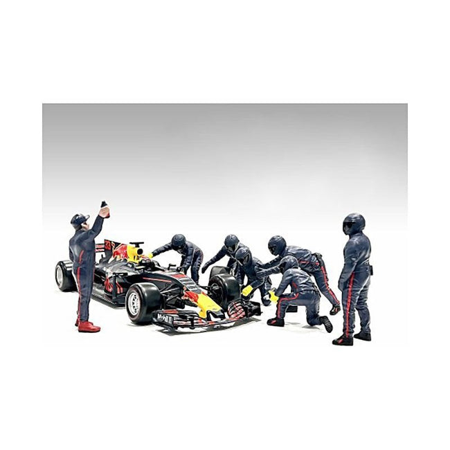 Formula One F1 Pit Crew 7 Figure Set Team Blue Release III for 1/18 Scale Models by American Diorama-American Diorama-ModelCars.com