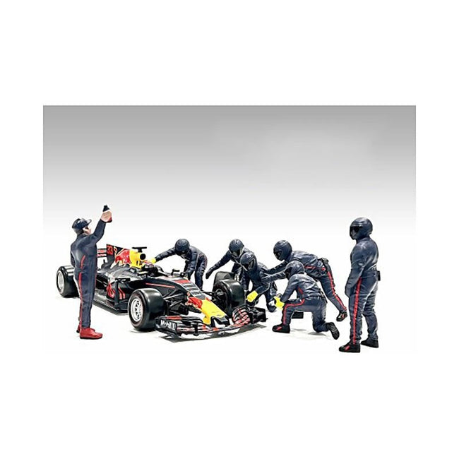 Formula One F1 Pit Crew 7 Figure Set Team Blue Release III for 1/43 Scale Models by American Diorama - American Diorama - ModelCars.com