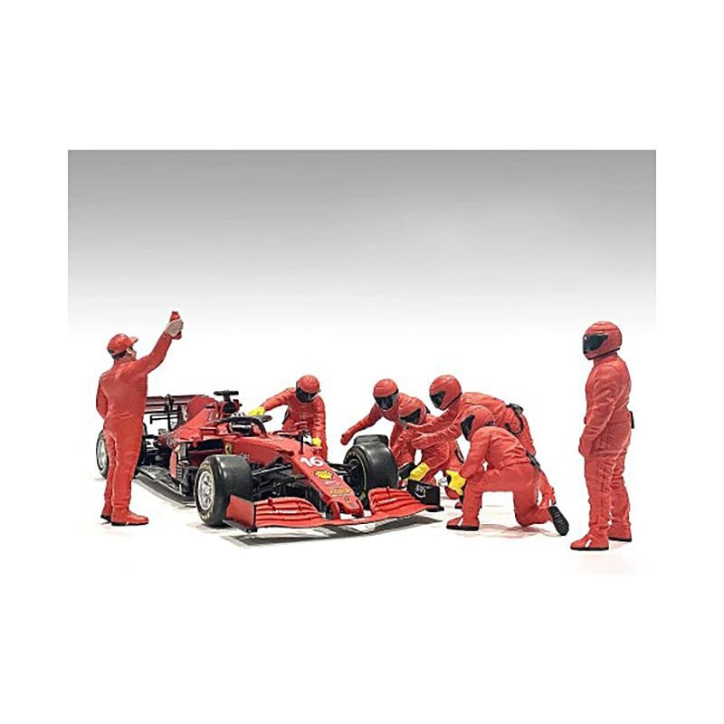 Formula One F1 Pit Crew 7 Figure Set Team Red Release III for 1/43 Scale Models by American Diorama - American Diorama - ModelCars.com