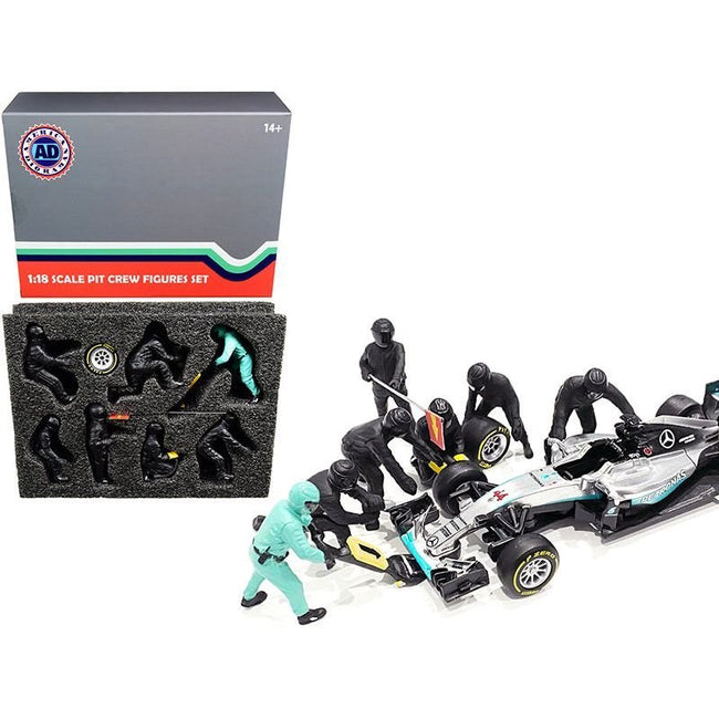 Formula One F1 Pit Crew 7 Figurine Set Team Black for 1/18 Scale Models by American Diorama-American Diorama-ModelCars.com