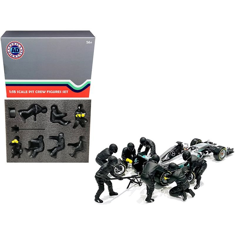 Formula One F1 Pit Crew 7 Figurine Set Team Black Release II for 1/18 Scale Models by American Diorama - American Diorama - ModelCars.com