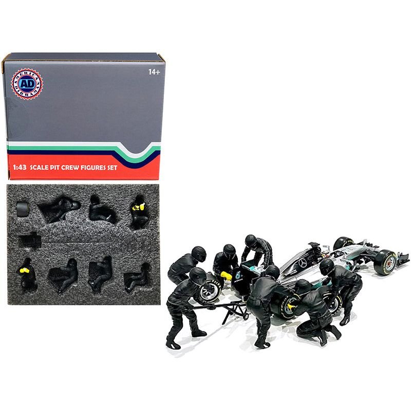 Formula One F1 Pit Crew 7 Figurine Set Team Black Release II for 1/43 Scale Models by American Diorama - American Diorama - ModelCars.com