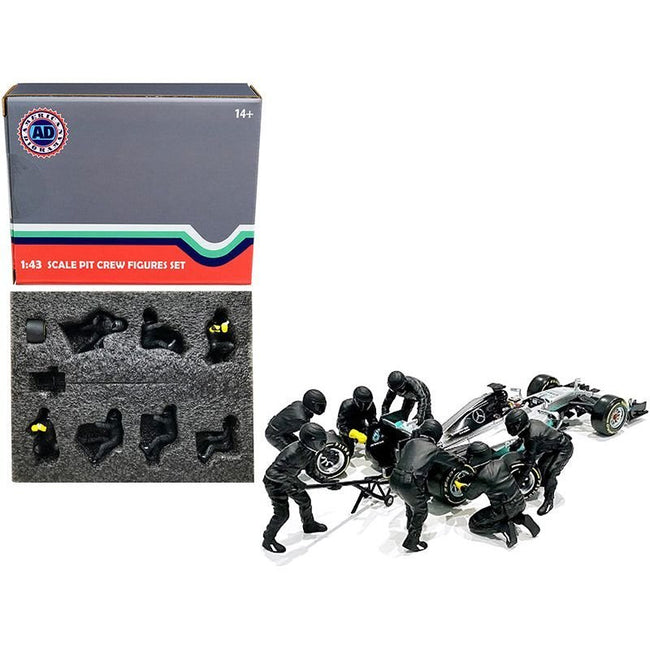 Formula One F1 Pit Crew 7 Figurine Set Team Black Release II for 1/43 Scale Models by American Diorama-American Diorama-ModelCars.com