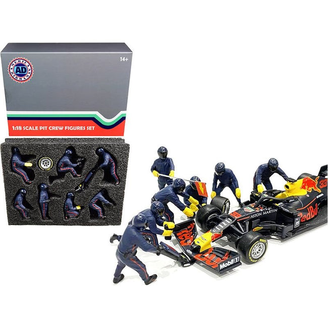 Formula One F1 Pit Crew 7 Figurine Set Team Blue for 1/18 Scale Models by American Diorama - American Diorama - ModelCars.com
