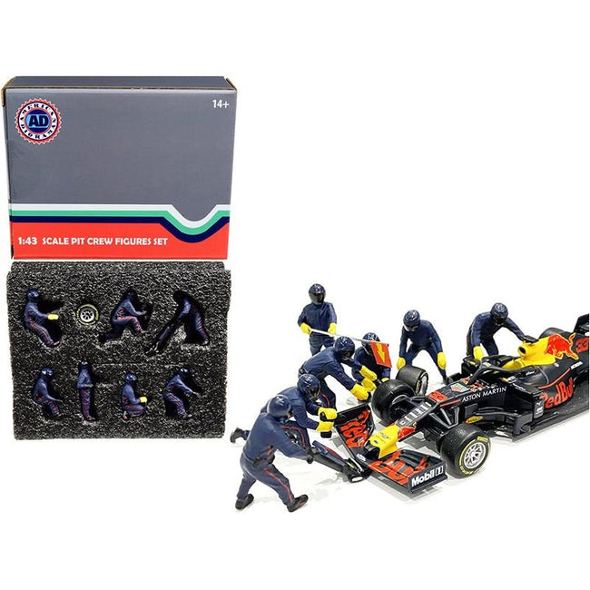 Formula One F1 Pit Crew 7 Figurine Set Team Blue for 1/43 Scale Models by American Diorama - American Diorama - ModelCars.com