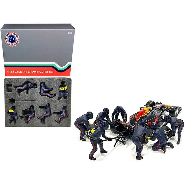 Formula One F1 Pit Crew 7 Figurine Set Team Blue Release II for 1/18 Scale Models by American Diorama - American Diorama - ModelCars.com
