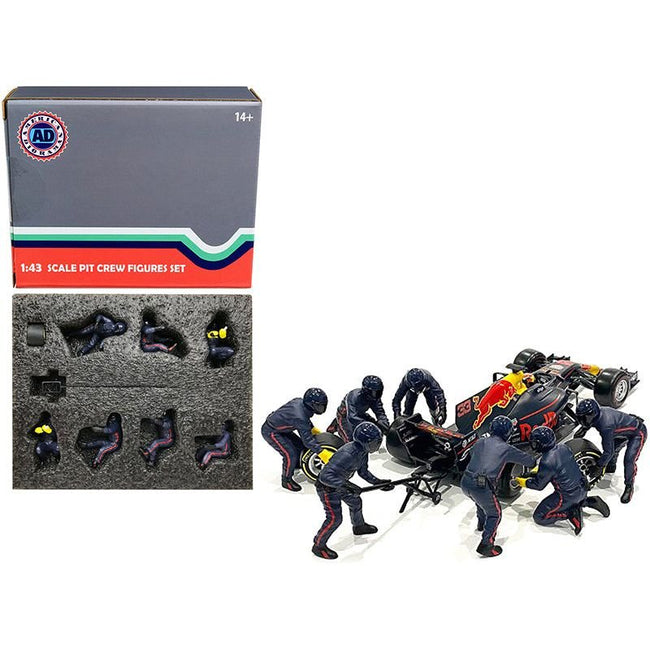 Formula One F1 Pit Crew 7 Figurine Set Team Blue Release II for 1/43 Scale Models by American Diorama - American Diorama - ModelCars.com