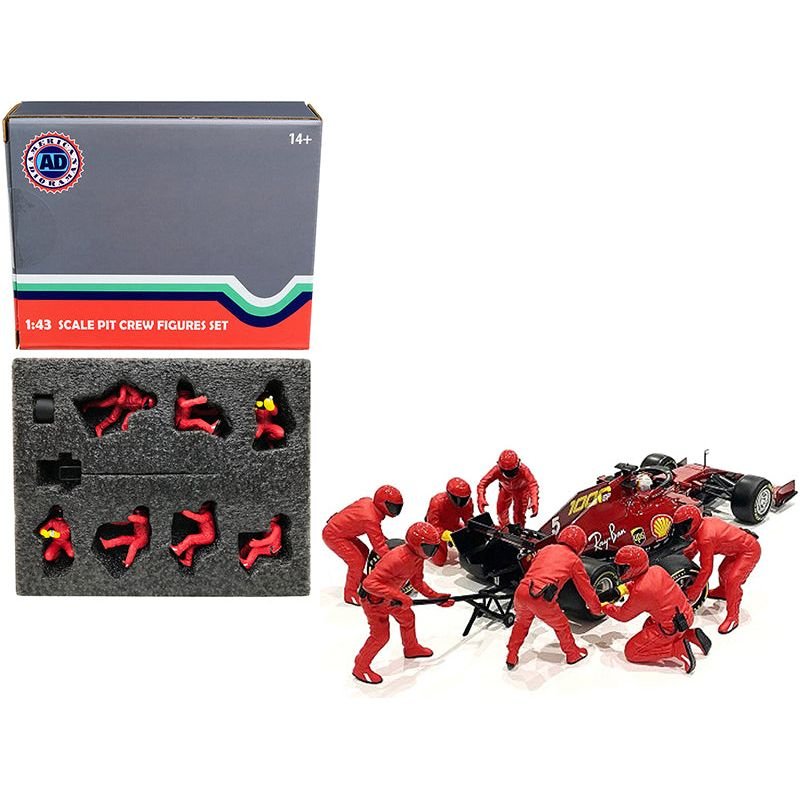 Formula One F1 Pit Crew 7 Figurine Set Team Red Release II for 1/43 Scale Models by American Diorama - American Diorama - ModelCars.com
