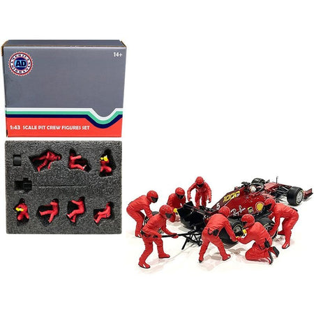 Formula One F1 Pit Crew 7 Figurine Set Team Red Release II for 1/43 Scale Models by American Diorama-American Diorama-ModelCars.com