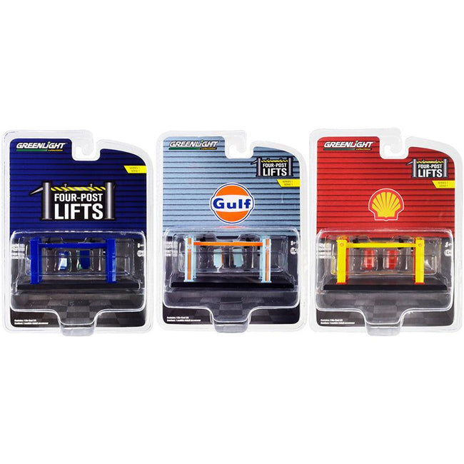"Four - Post Lifts" Set of 3 pieces Series 1 1/64 Diecast Models by Greenlight - Greenlight - ModelCars.com