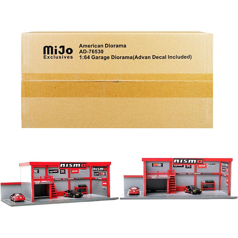 "Garage Diorama Advan" Diorama with Decals for 1/64 Scale Models by American Diorama - American Diorama - ModelCars.com