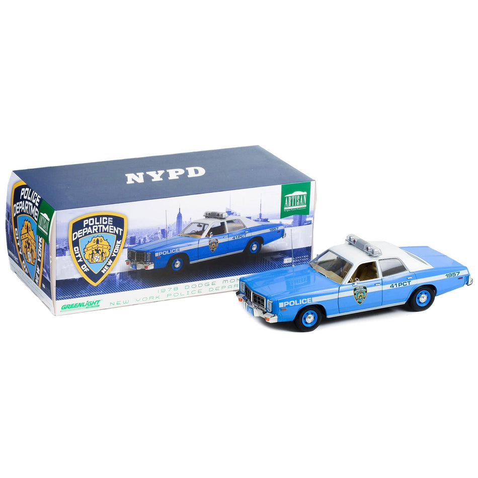 1978 Dodge Monaco Police Blue and White NYPD (New York City Police Department) "Artisan Collection" 1/18 Diecast Model Car by Greenlight