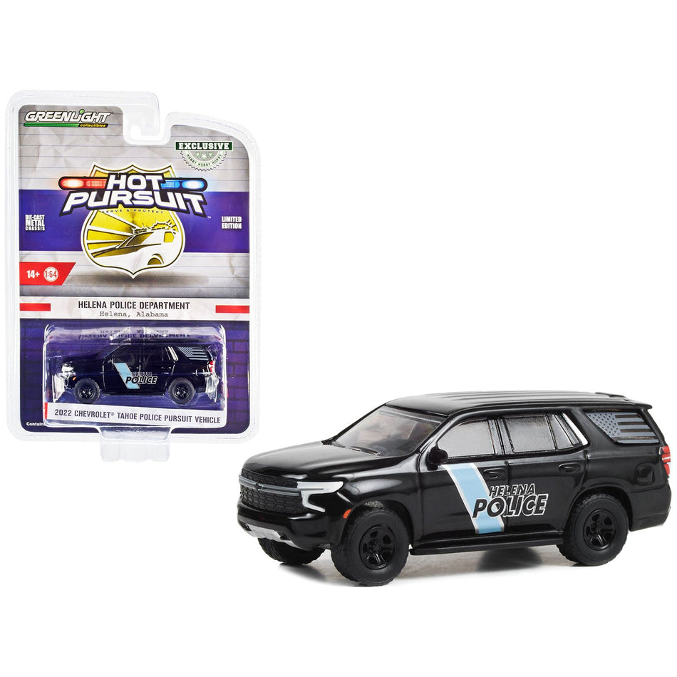 2022 Chevrolet Tahoe Police Pursuit Vehicle (PPV) Black "Helena Police Department - Helena Alabama" "Hot Pursuit" "Hobby Exclusive" Series 1/64 Diecast Model Car by Greenlight