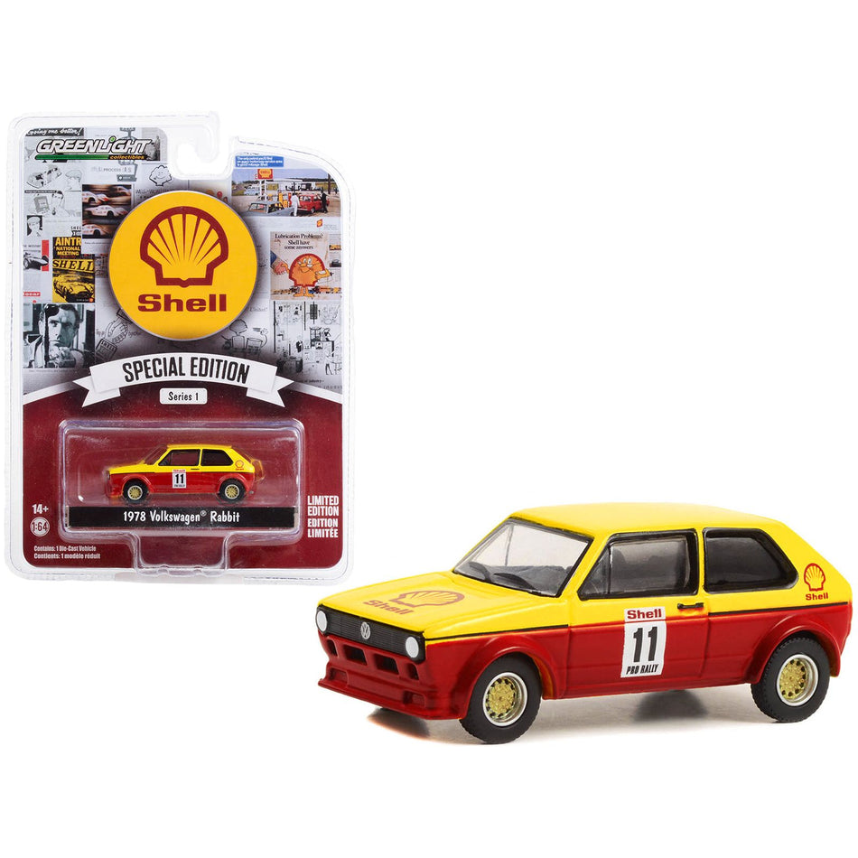 1978 Volkswagen Rabbit #11 Pro Rally Yellow and Red "Shell Oil" "Shell Oil Special Edition" Series 1 1/64 Diecast Model Car by Greenlight