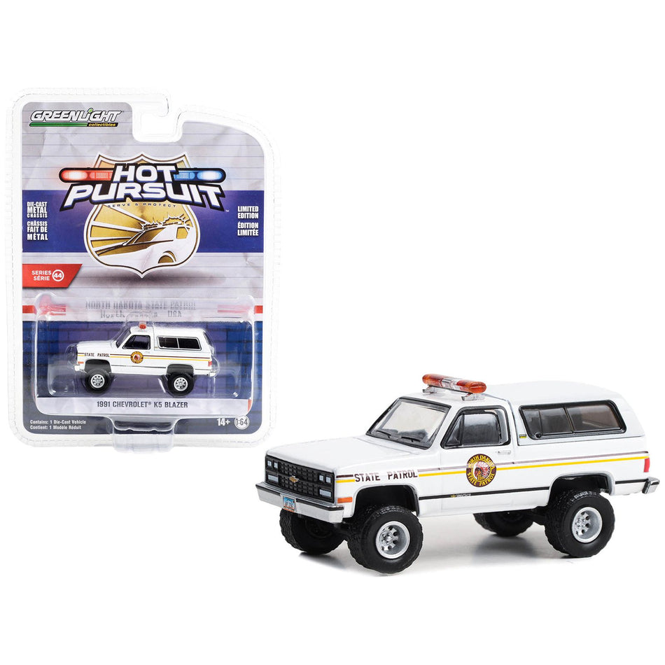 1991 Chevrolet K5 Blazer White "North Dakota State Patrol" "Hot Pursuit" Series 44 1/64 Diecast Model Car by Greenlight