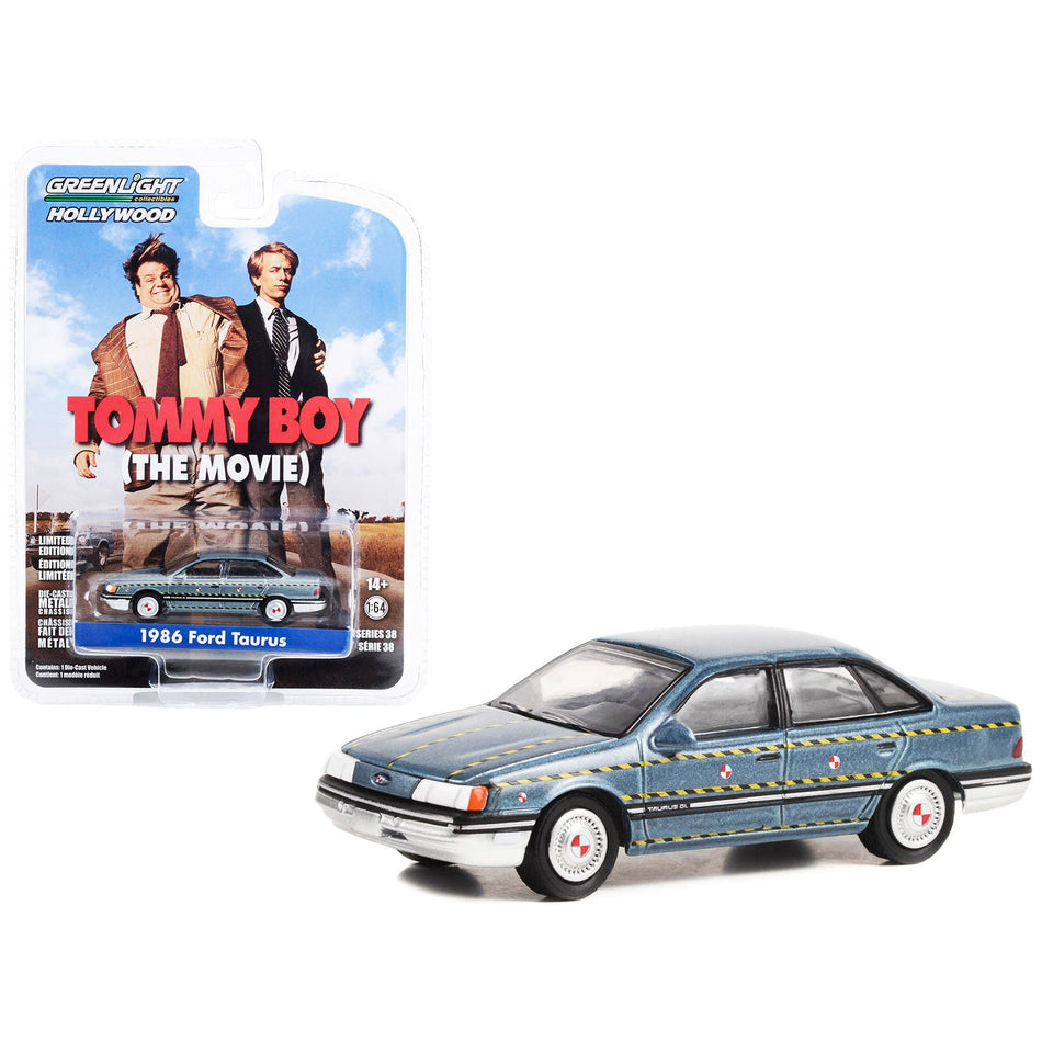 1986 Ford Taurus Blue Metallic "Zalinsky Auto Parts" Crash Test Vehicle "Tommy Boy" (1995) Movie "Hollywood Series" Release 38 1/64 Diecast Model Car by Greenlight