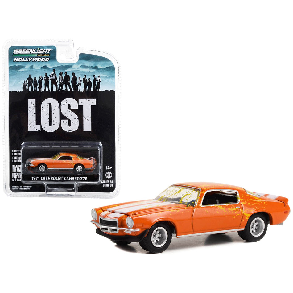 1971 Chevrolet Camaro Z/28 Orange with White Stripes (Dirty Version) "Lost" (2004-2010) TV Series "Hollywood Series" Release 38 1/64 Diecast Model Car by Greenlight