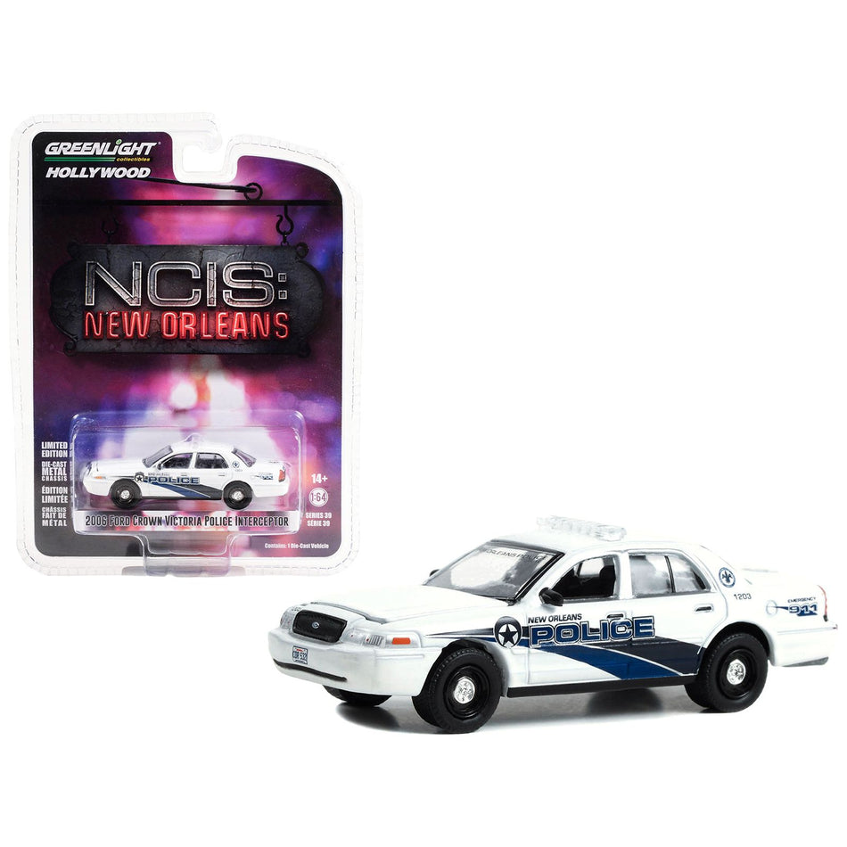 2006 Ford Crown Victoria Police Interceptor White "New Orleans Police" "NCIS: New Orleans" (2014-2021) TV Series "Hollywood Series" Release 39 1/64 Diecast Model Car by Greenlight