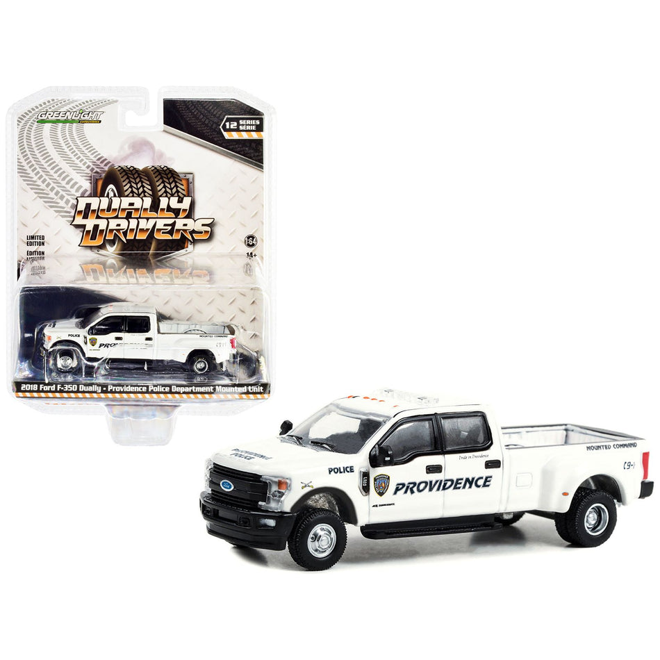 2018 Ford F-350 Dually Pickup Truck White "Providence Police Department Mounted Unit Providence Rhode Island" "Dually Drivers" Series 12 1/64 Diecast Model Car by Greenlight