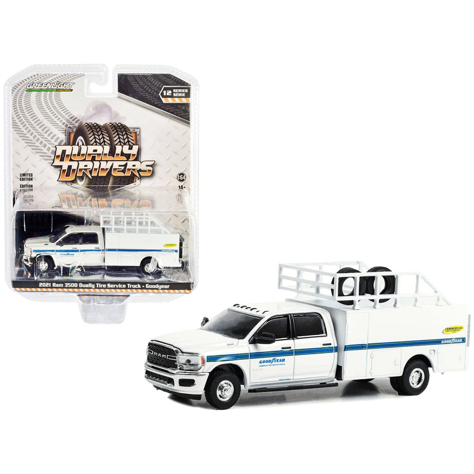 2021 Ram 3500 Dually Tire Service Truck White "Goodyear" "Dually Drivers" Series 12 1/64 Diecast Model Car by Greenlight