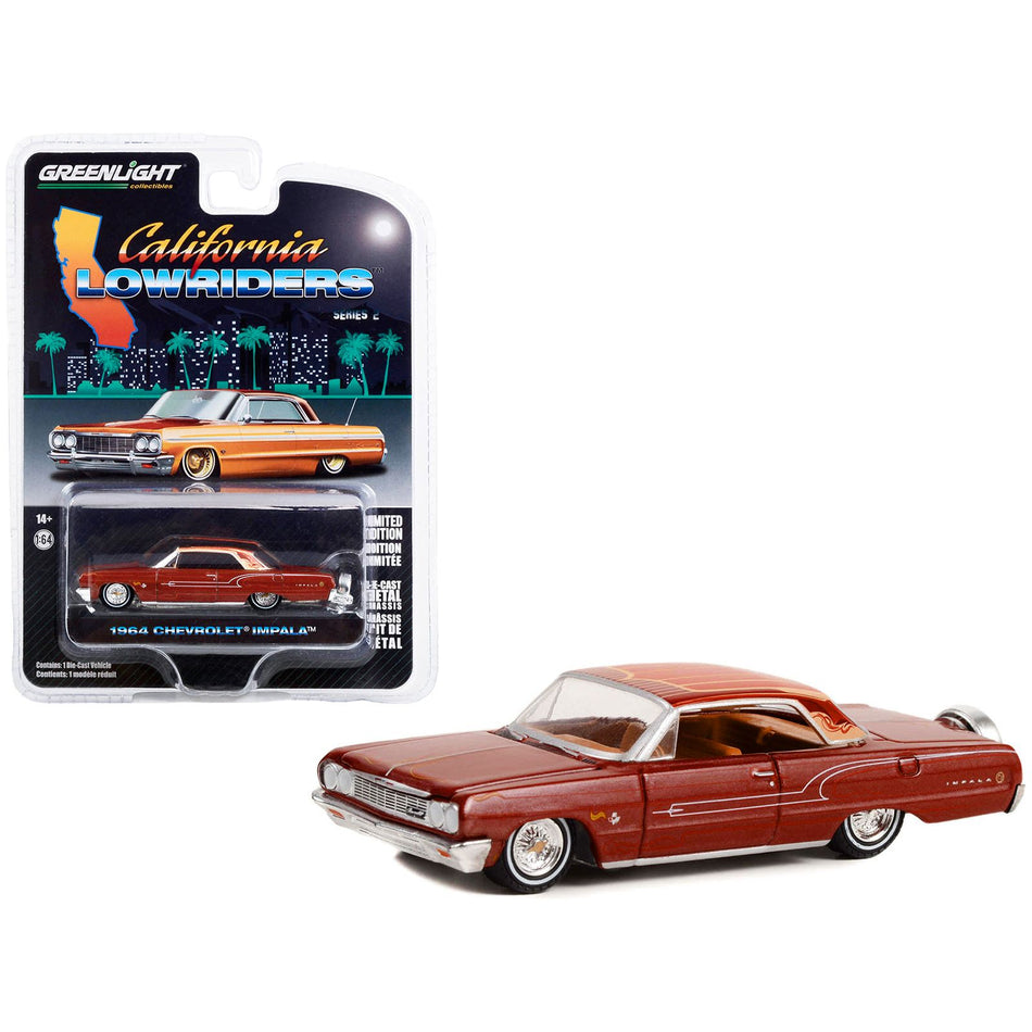 1964 Chevrolet Impala Copper Brown Metallic with Graphics "California Lowriders" Series 2 1/64 Diecast Model Car by Greenlight Diecast Greenlight