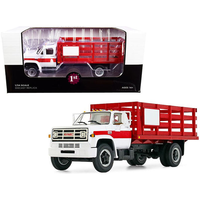 GMC 6500 Stake Truck White and Red 1/34 Diecast Model by First Gear - First Gear - ModelCars.com