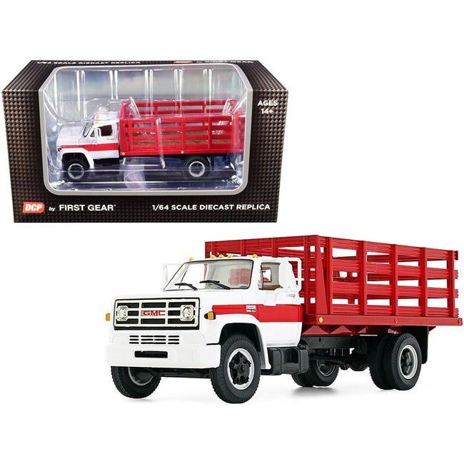 GMC 6500 Stake Truck White and Red 1/64 Diecast Model by DCP/First Gear - First Gear - ModelCars.com