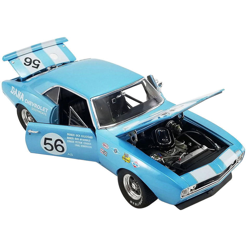 1967 Chevrolet Camaro Z/28 Trans Am #56 "Dana Chevrolet Southgate" Light Blue with White Stripes and Graphics Limited Edition to 600 pieces Worldwide "ACME Exclusive" Series 1/18 Diecast Model Car by GMP