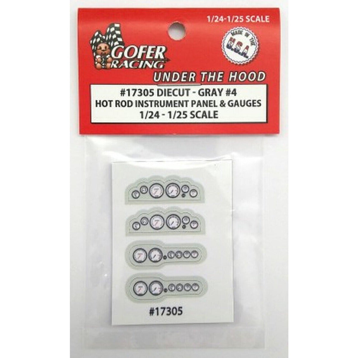 Gofer Racing 1/24 - 1/25 Scale Hot Rod Instrument Panel & Gauges Gray 4 Plastic - Gofer Racing - ModelCars.com
