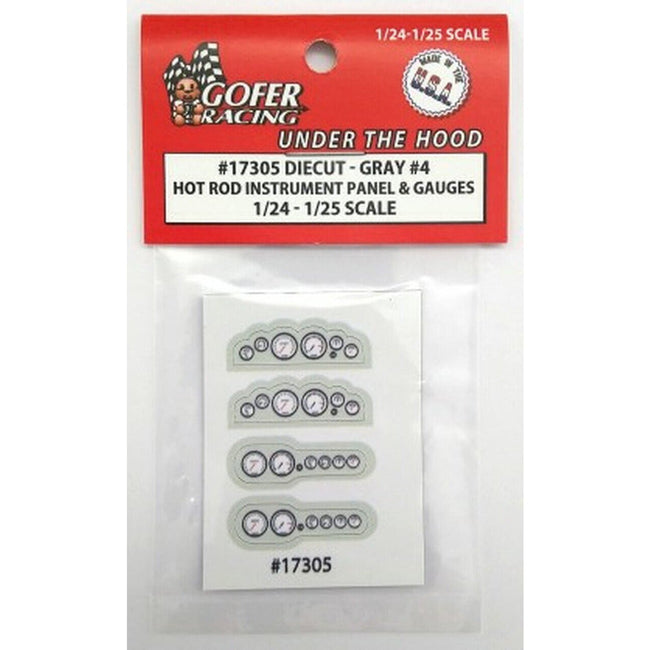 Gofer Racing 1/24 - 1/25 Scale Hot Rod Instrument Panel & Gauges Gray 4 Plastic - Gofer Racing - ModelCars.com