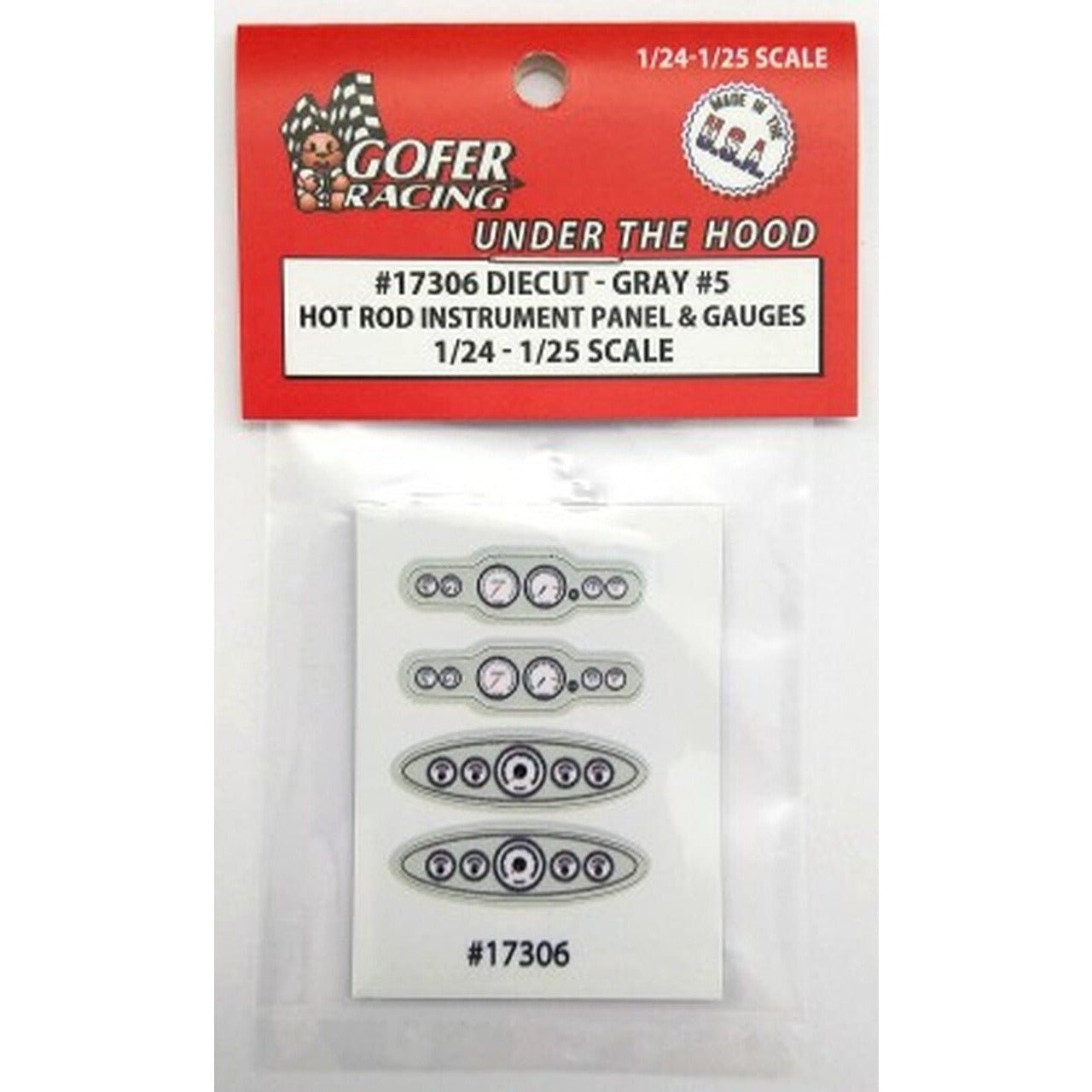 Gofer Racing 1/24 - 1/25 Scale Hot Rod Instrument Panel & Gauges Gray 5 Plastic - Gofer Racing - ModelCars.com