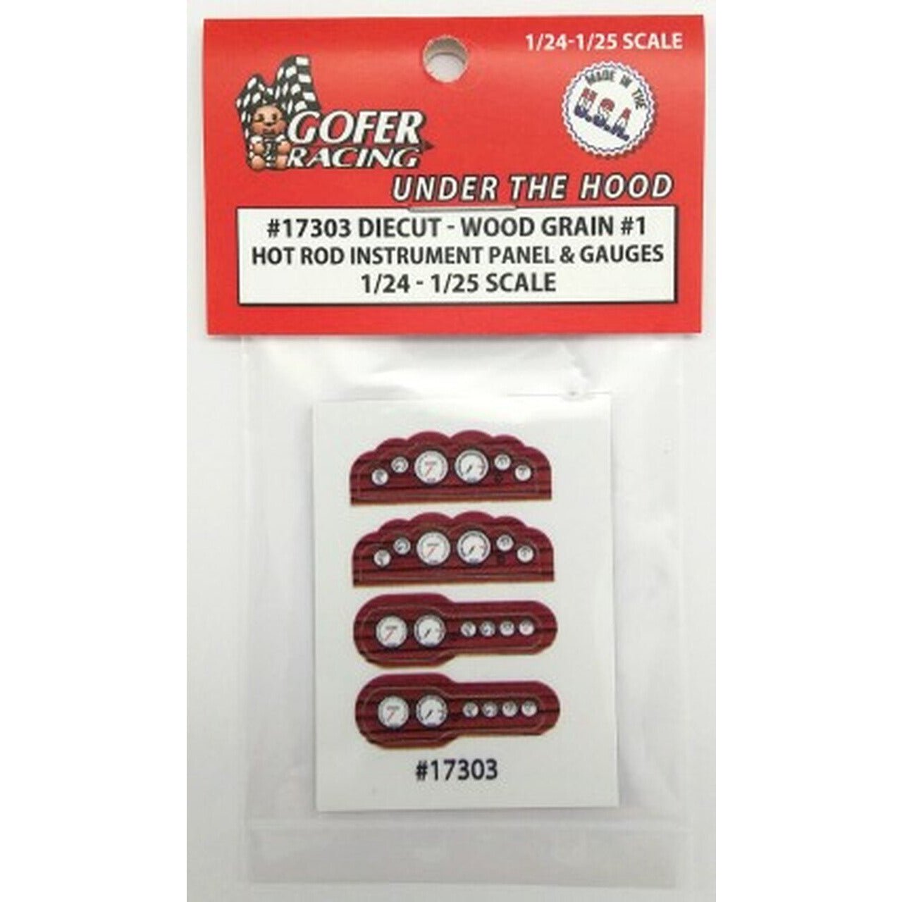 Gofer Racing 1/24 - 1/25 Scale Hot Rod Instrument Panel & Gauges Wood Grain 1 Plastic - Gofer Racing - ModelCars.com