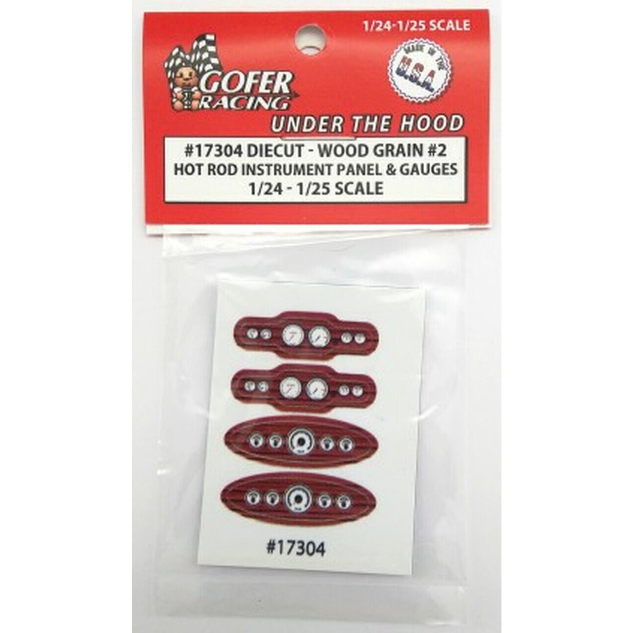 Gofer Racing 1/24 - 1/25 Scale Hot Rod Instrument Panel & Gauges Wood Grain 2 Plastic - Gofer Racing - ModelCars.com