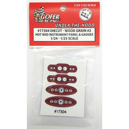 Gofer Racing 1/24 - 1/25 Scale Hot Rod Instrument Panel & Gauges Wood Grain 2 Plastic - Gofer Racing - ModelCars.com