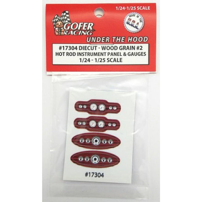 Gofer Racing 1/24 - 1/25 Scale Hot Rod Instrument Panel & Gauges Wood Grain 2 Plastic - Gofer Racing - ModelCars.com