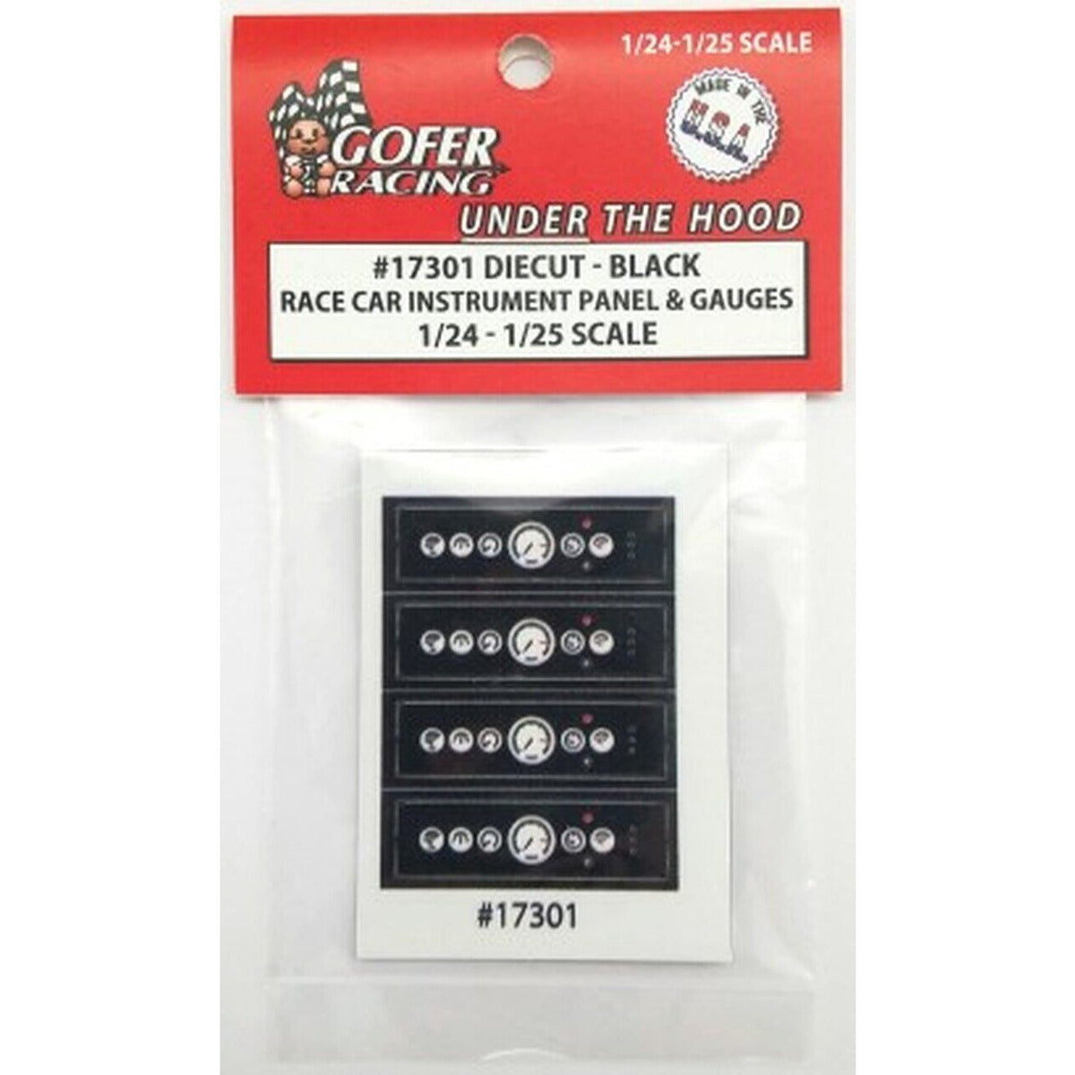 Gofer Racing 1/24 - 1/25 Scale Race Car Instrument Panel & Gauges Black Plastic - Gofer Racing - ModelCars.com