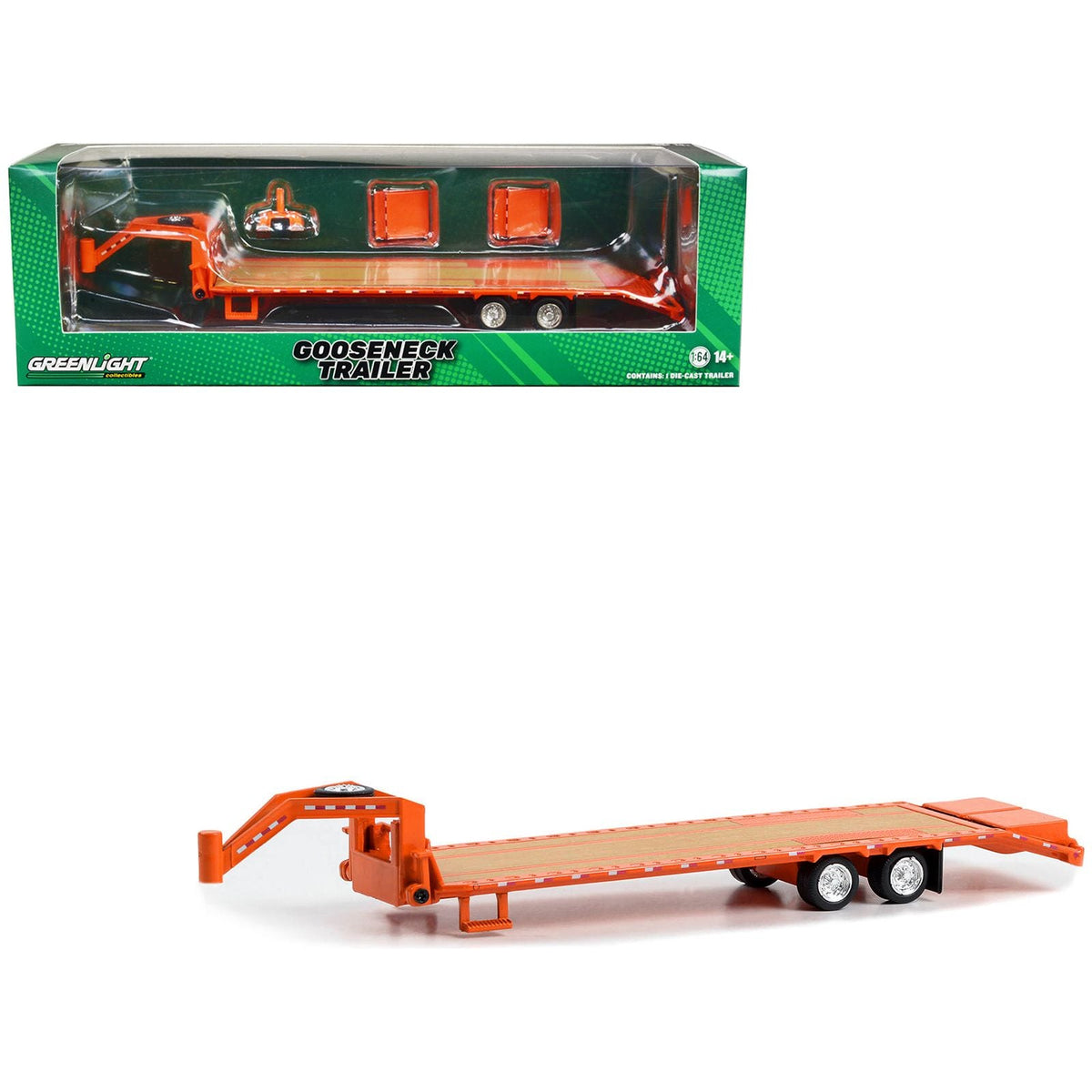 Gooseneck Trailer Orange with Red and White Conspicuity Stripes "Hobby Exclusive" Series 1/64 Diecast Model Car by Greenlight - Greenlight - ModelCars.com