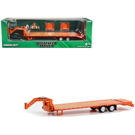 Gooseneck Trailer Orange with Red and White Conspicuity Stripes "Hobby Exclusive" Series 1/64 Diecast Model Car by Greenlight - Greenlight - ModelCars.com