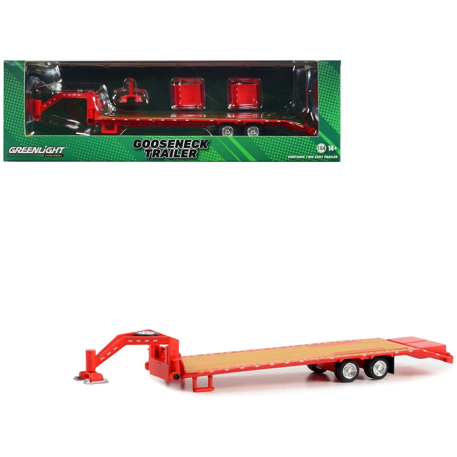 Gooseneck Trailer Red with Red and White Conspicuity Stripes "Hobby Exclusive" Series 1/64 Diecast Model by Greenlight - Greenlight - ModelCars.com